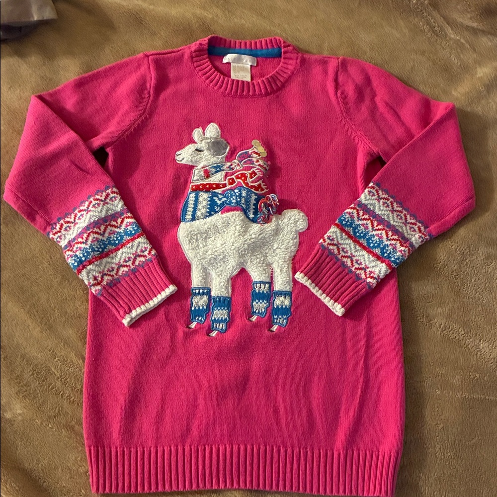 Pink Llama Girls Sweater Maggie & Zoe size M Christmas